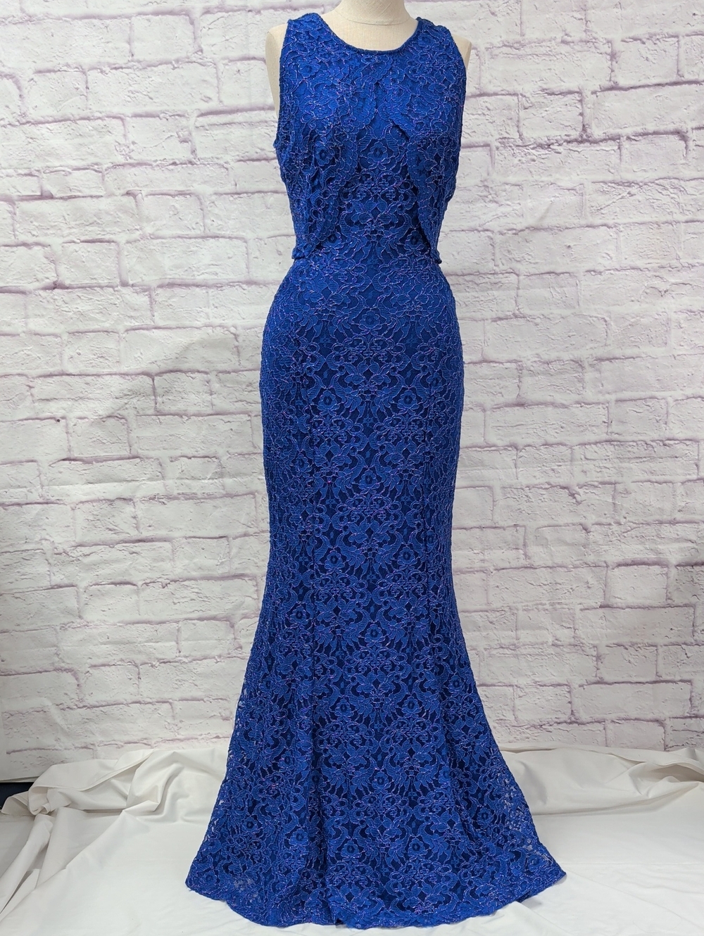 Maria Bonita Vintage Cobalt Blue Formal Lace Mermaid Gown - Size Medium